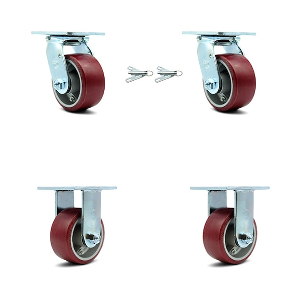 4 Inch Poly on Aluminum Caster Set with Ball Bearings 2 Swivel Lock 2 Rigid SCC